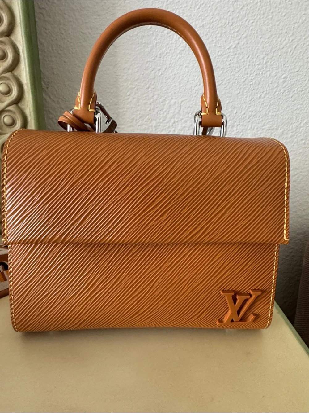 Louis Vuitton Brown Epi Leather Top Handle Satchel with Branded Strap